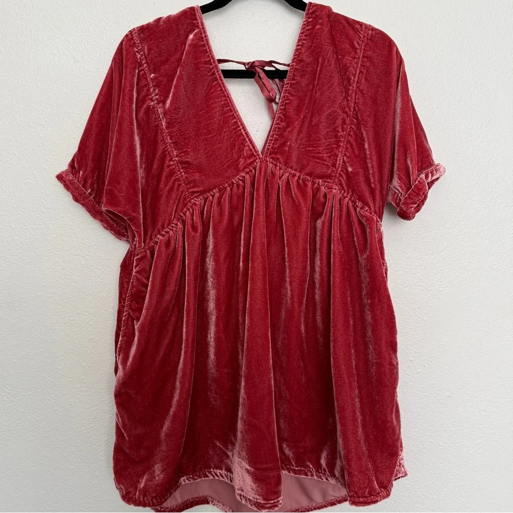 Free People Ivy Rose Smoke Velvet Tie Back Plunge Babydoll Mini Dress XS